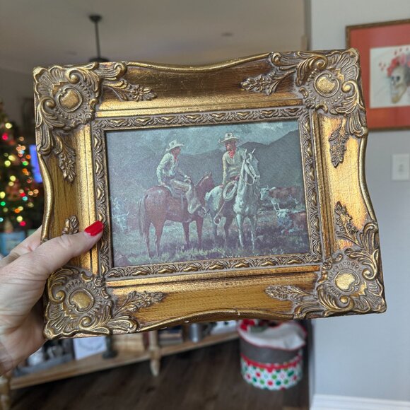 Vintage 1950's Earnst Tonk Western Picture in Wood Gold Gilt Frame - Picture 5 of 13